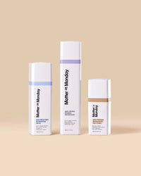 Three skincare bottles from 'Matter of Monday' on a beige background