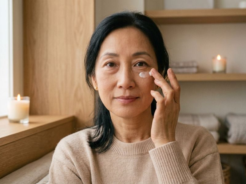 Woman applying eye cream