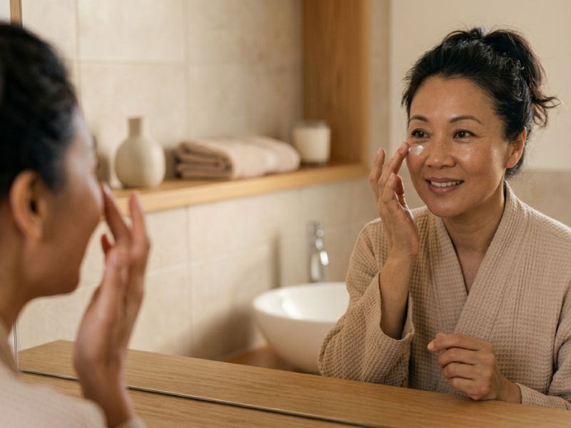 Woman applying eyecream