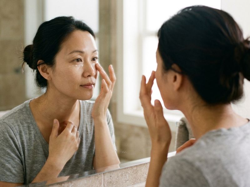 Woman applying under eye cream