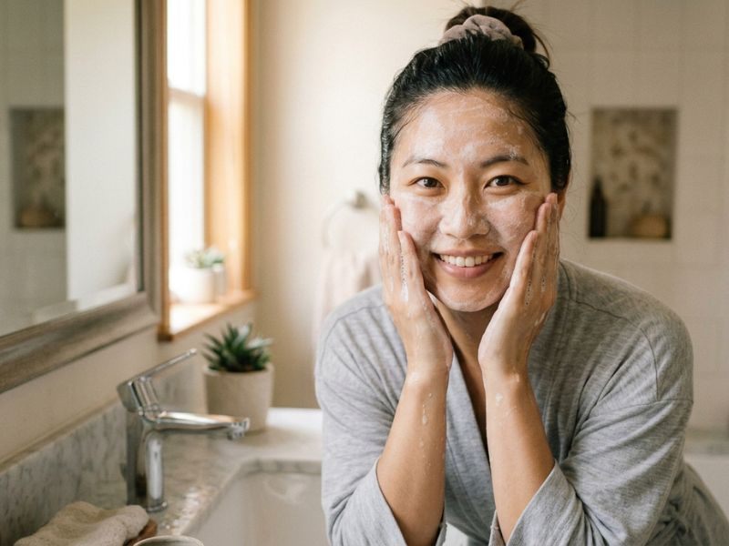 Woman using a cleanser