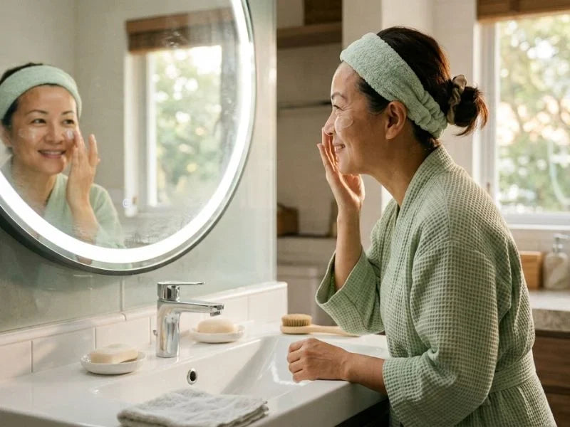 Woman washing her face